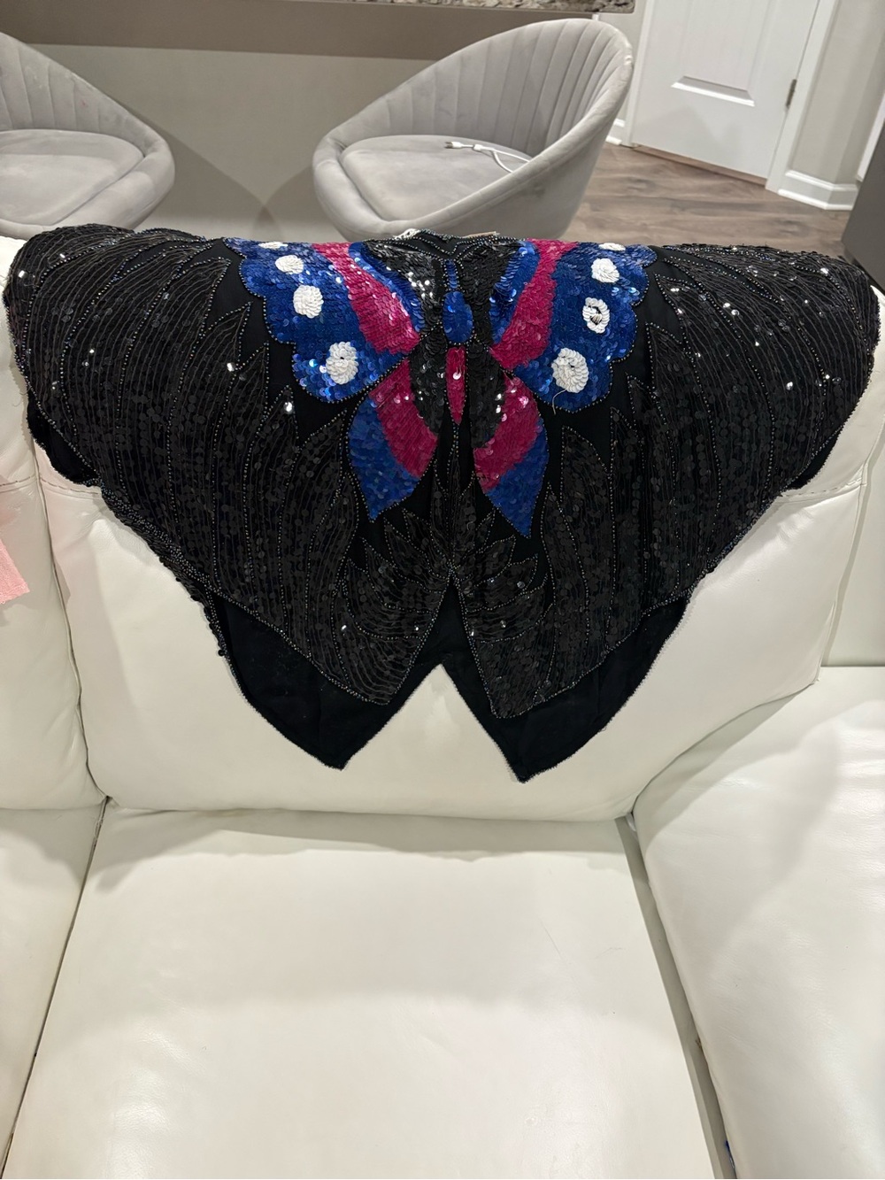 Sequin Butterfly-Embellished Black Women's Top